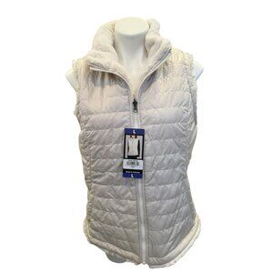 Nicole Miller Size Large Ivory Reversible Vest Puffer Faux Fur Winter Jacket *T8